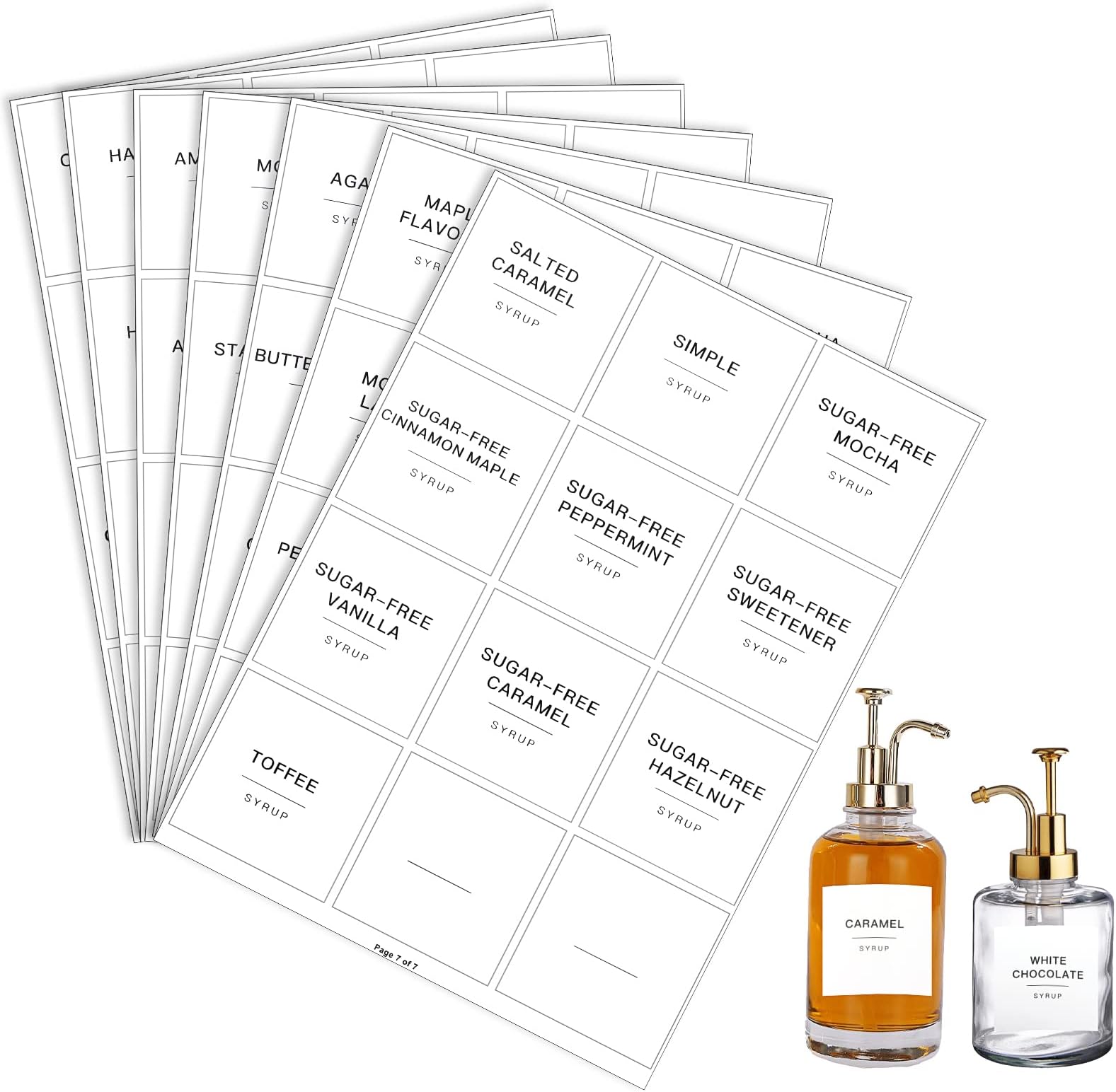 84 Pieces Pantry Labels, Self-Adhesive Labels for Food Containers, Minimalist Waterproof Kitchen Food Labels Preprinted Jar Labels for Storage Bins Coffee Station Syrup Dispenser Labels Blank Labels