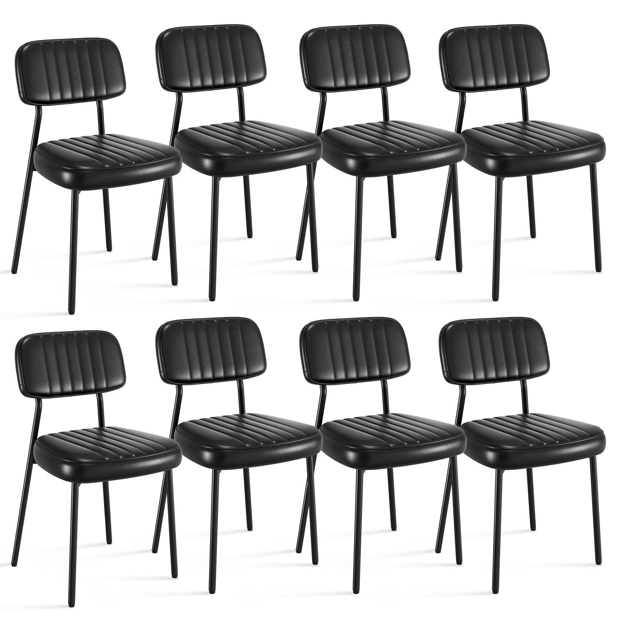 choairy Dining Chairs Set of 8, Modern Faux Leather Dining Chairs with Thick Cushions Seat Back and Metal Legs, Comfy Upholstered Kitchen Chairs for