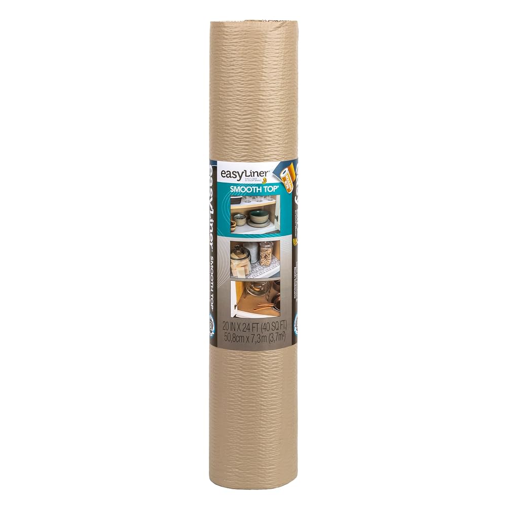 Smooth Top EasyLiner for Cabinets & Drawers - Easy to Install & Cut to Fit - Shelf Paper & Drawer Liner for Ktichen & Pantry - Non Adhesive - Non Slip Shelf Liner - 20 in. x 24 Ft. - Taupe