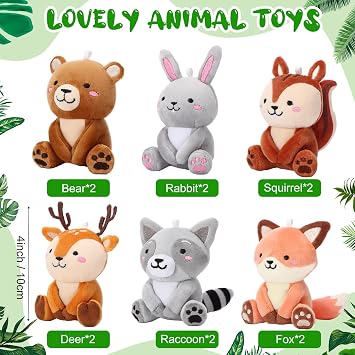 12 Pcs Small Woodland Stuffed Animals Bulk Mini Plush Toys, 4 Inch