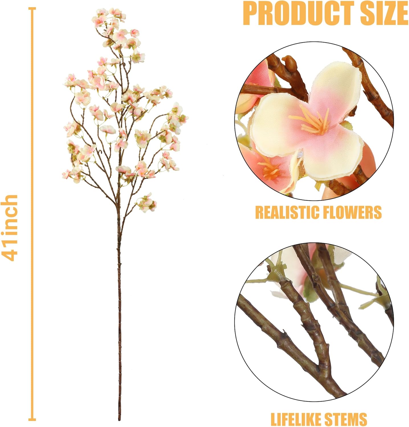 Sggvecsy Artificial Cherry Blossom Flowers 4 Pcs Faux Cherry Blossom Stems Faux Silk Cherry Blossom Branches 41’’ Fake Flowers Long Stems for Vase Arrangements Home Wedding Table Decor (Champagne)