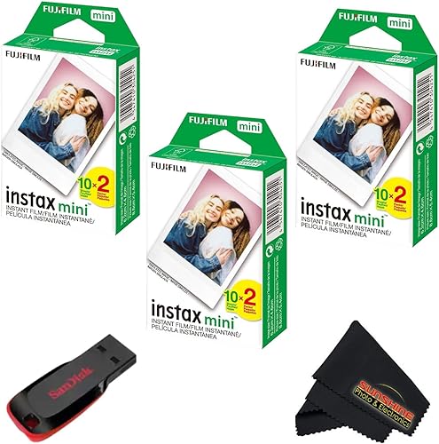 Miniatura 9 de Fujifilm Instax mini película instantánea de luz diurna (paquete doble + unidad flash USB de 32 GB) con paño de limpieza de microfibra Sunshine