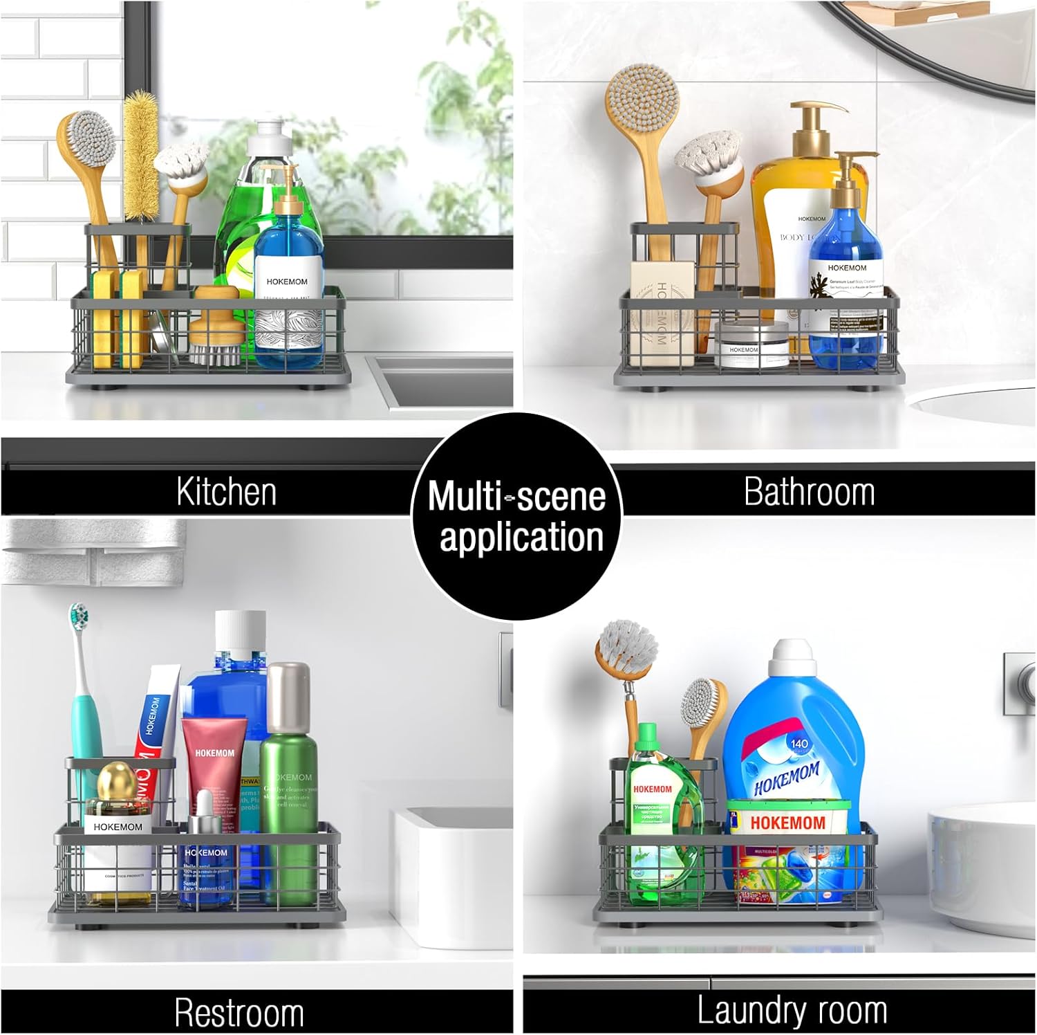 Kitchen Sink Caddy Organizer, [Stay-Dry Anywhere & No Drainage Needed] Sponge Holder for Kitchen Sink Countertop,Stainless Steel with Rust-Resistant Coating-10.24" L x 6.5" W x 5.83" H