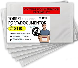 Selbstklebende Dokumententaschen 240x140mm, Packing List, Transparente Lieferscheintaschen für Sendungen, Rechnungen, Lieferscheine, Wasserfest mit starker Haftung – m-office (250 Stück)