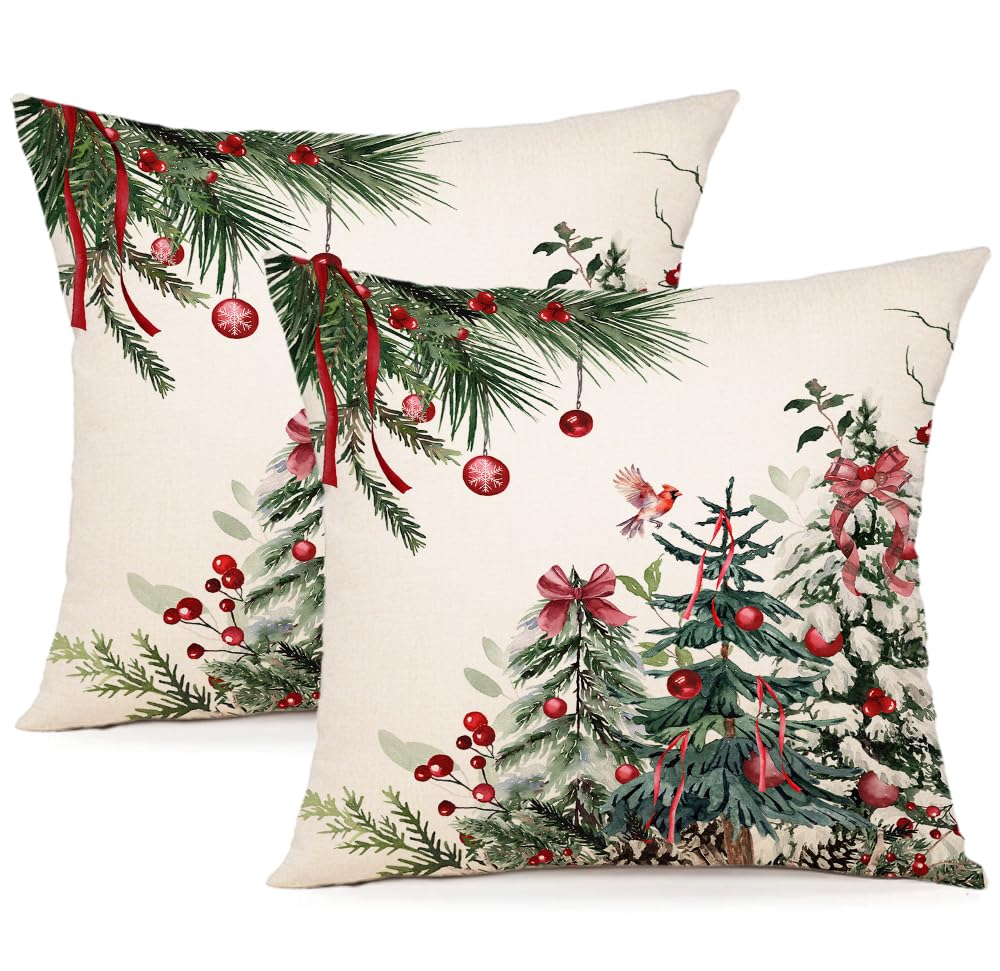 ZWJD Christmas Decor Christmas Cushion Covers 50x50 cm, Set of 2 Pine Trees Decorative Pillow Cases Winter Xmas Cushions for Festive Decoration on Living Room, Couch or Bedroom