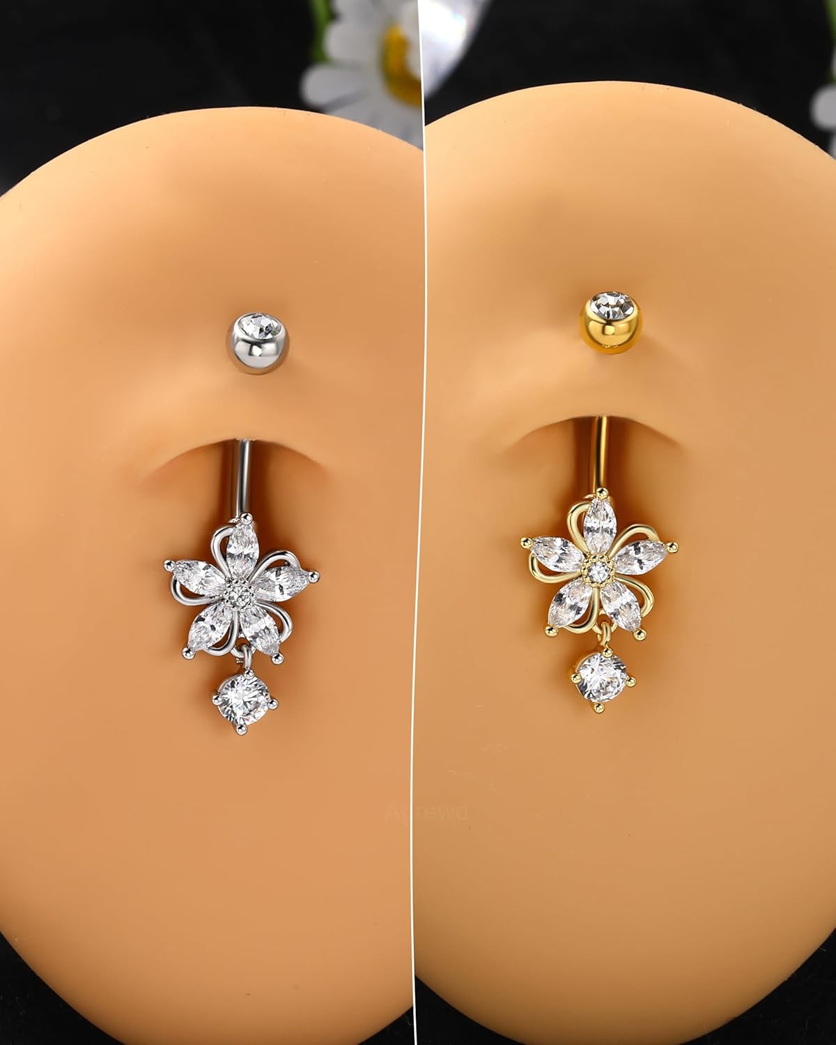 Twined Bloom Belly Button Rings 14G Dangle Navel Rings for Women Stainless Steel Belly Button Piercing - Image 3