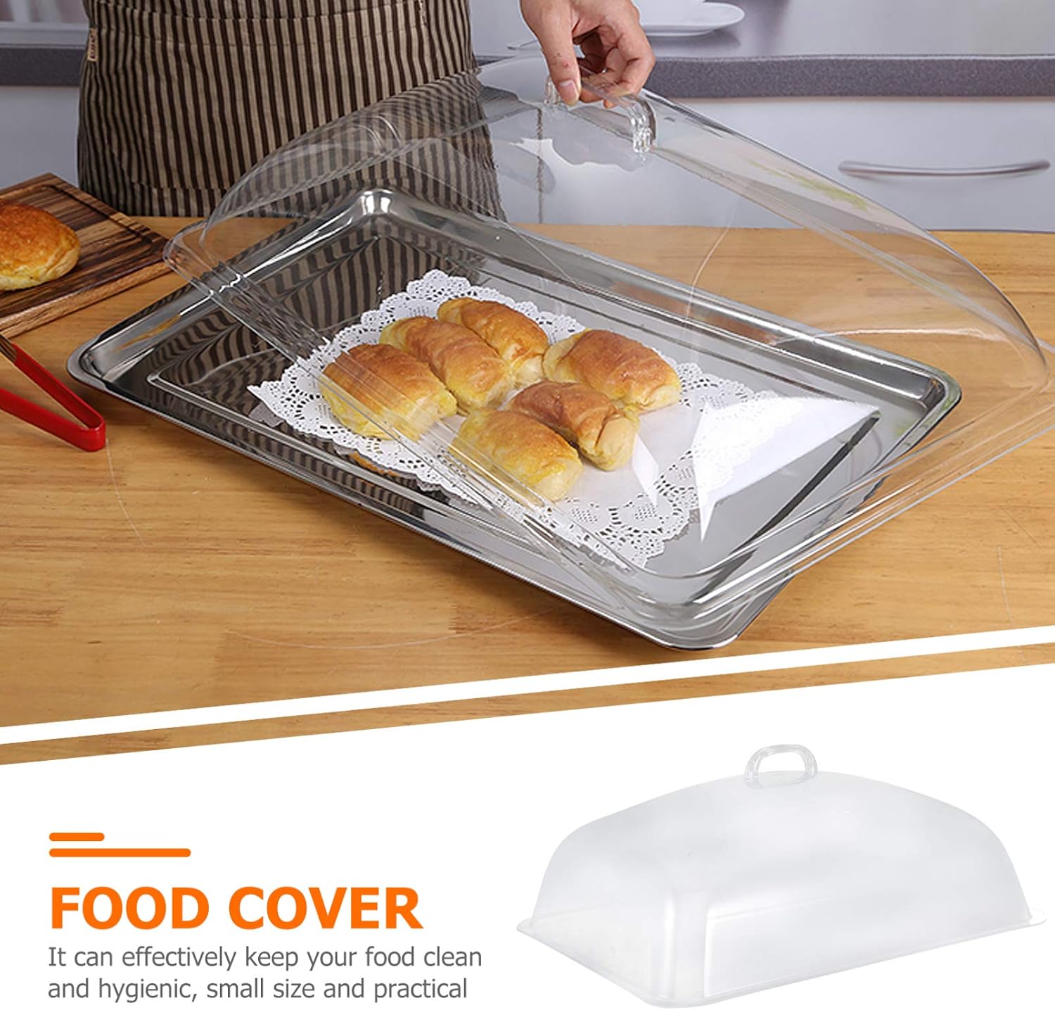 Healeved Rectangular Cake Cover Clear Plastic Food Dome Fresh Preservation Lid for Bread Cake Display Serving Tray 15 Inch Home Kitchen