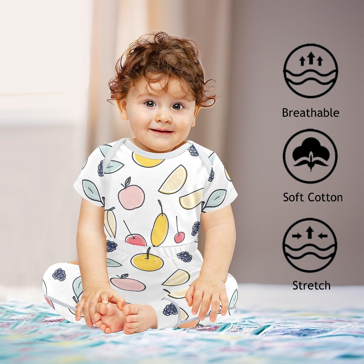 vvfelixl Baby Clothes Fruit Berry Leaf Baby Bodysuits Set Unisex Short Sleeve Babys Pants Sets 0-3M