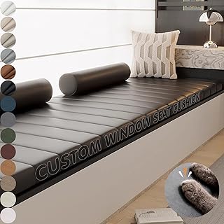 Custom Bay Window Seat Cushion Oil Wax/PU Leather Fabric Customized Bench Seating Foam Cushions Pad for Indoor Furniture, Mudroom Entryway, Dining Room Kitchen Breakfast Nook, Non Slip Bottom