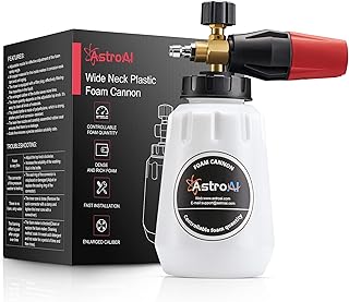 AstroAI Canhão de espuma, lançador de espuma de carro resistente, pescoço largo ajustável, espuma de neve e espuma grossa para lavadora de pressão com conector rápido de 1/4" e garrafa de 1 L