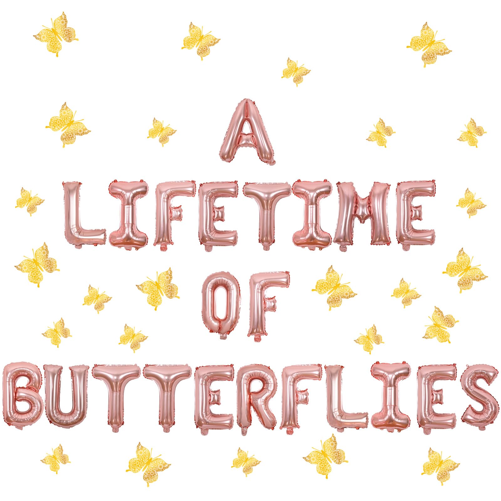 Wonmelody Butterfly Bridal Shower Decors A Lifetime of Butterflies Bachelorette Banner Rose Gold Bride to Be Party Decorations Kit Butterfly Wall
