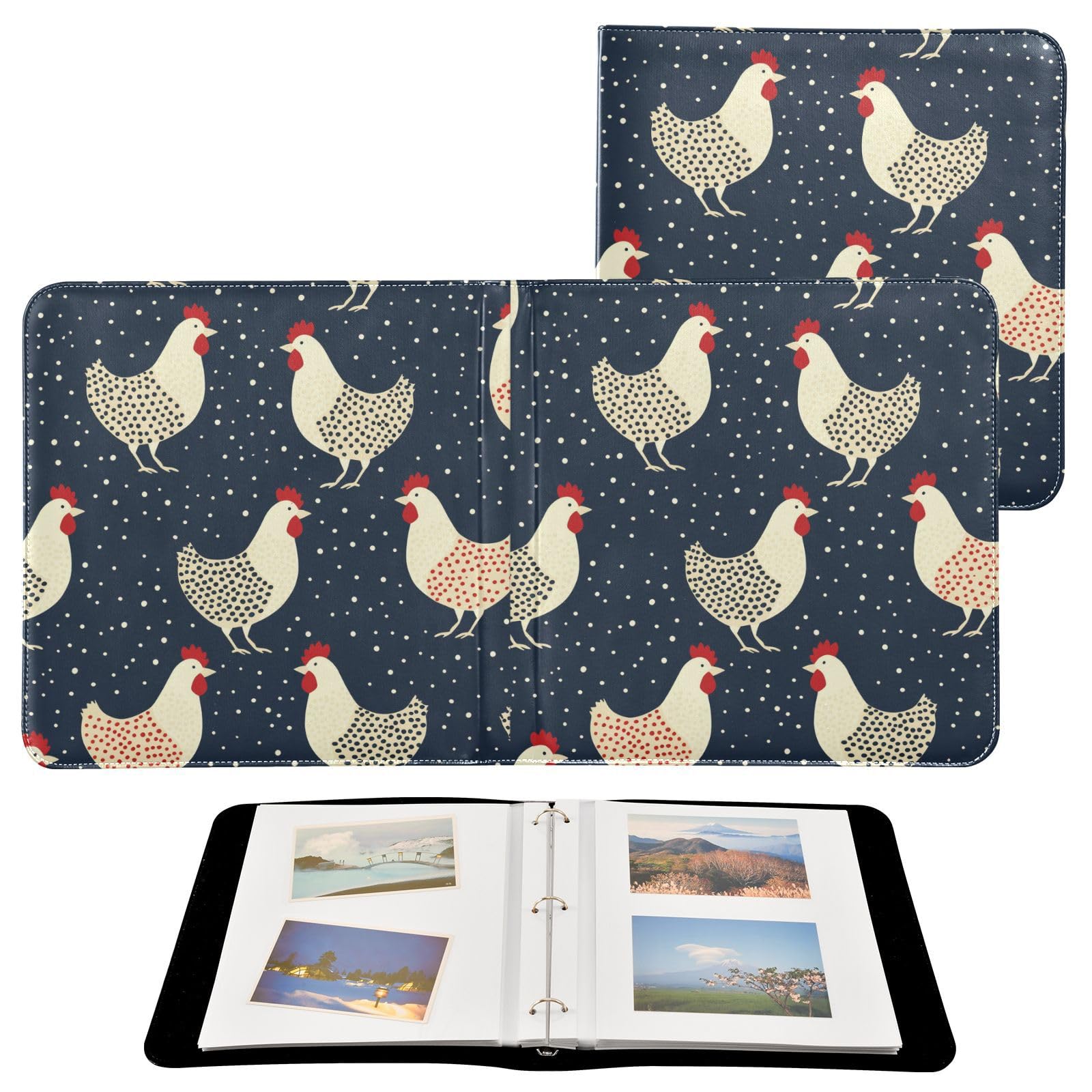 Kigai Chickens Photo Album Self Adhesive Scrapbook Album Leather Cover DIY Picture Scrap Book with 20 Adhesive Sheets, 11.8x24x0.8 inch