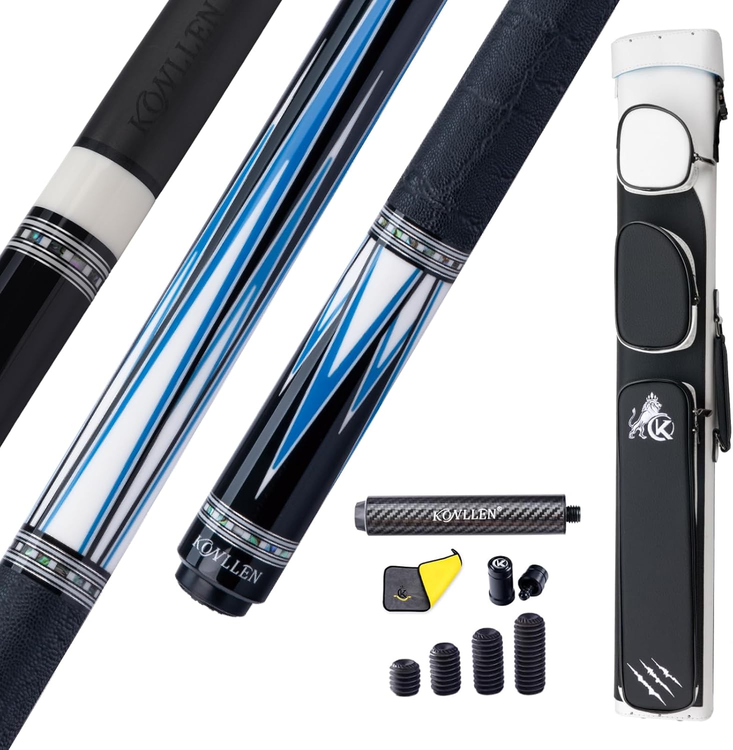 KONLLEN Carbon Fiber Pool Cue Hand-Inlaid Design Low Deflection 58 Inch