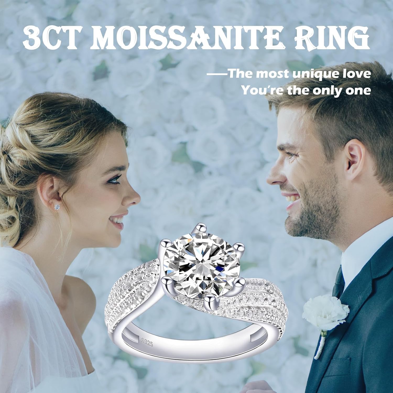 Helonley 3-5CT Moissanite Ring for Women - 925 Sterling Silver Moissanite Engagement Ring Jewelry Moissan Promise Ring 3-5 Carat Wedding Ring Anniversary Birthday Valentine Gift