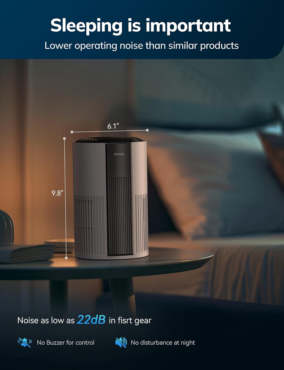 2nd Gen AEOCKY Air Purifiers with 5-in-1 Filter, Washable Pre-Filter for Bedroom, for Pollen Smoke Dust Pet Dander Odor Office Desktop, Black