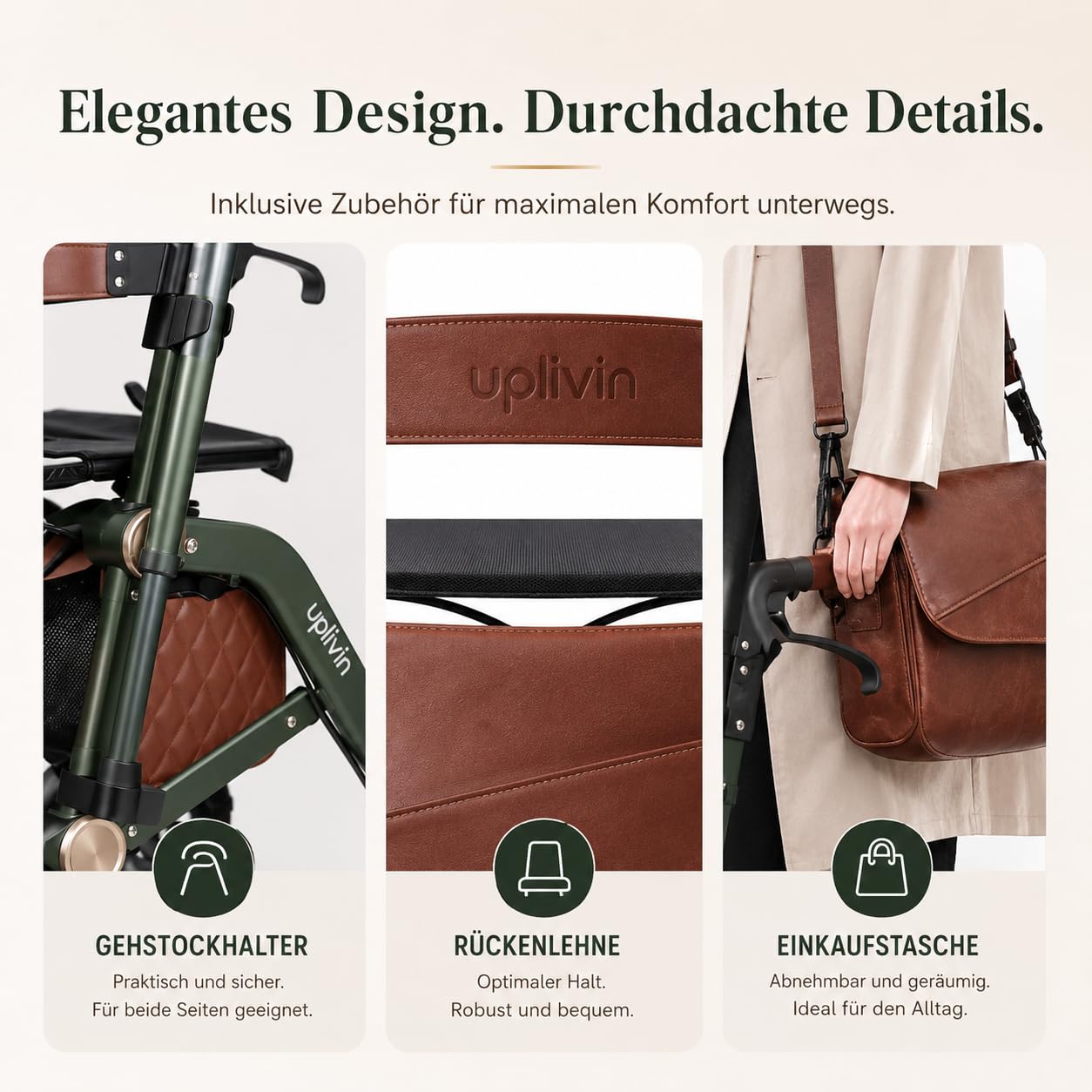 Rollator Faltbar und Leicht mit Sit,1-Schritt Klapp ohne Bücken,Höhenverstellbar, Leicht & Rollator schmal für Wohnung und Outdoor,Gehwagen mit Bremse, All-Terrain Räder