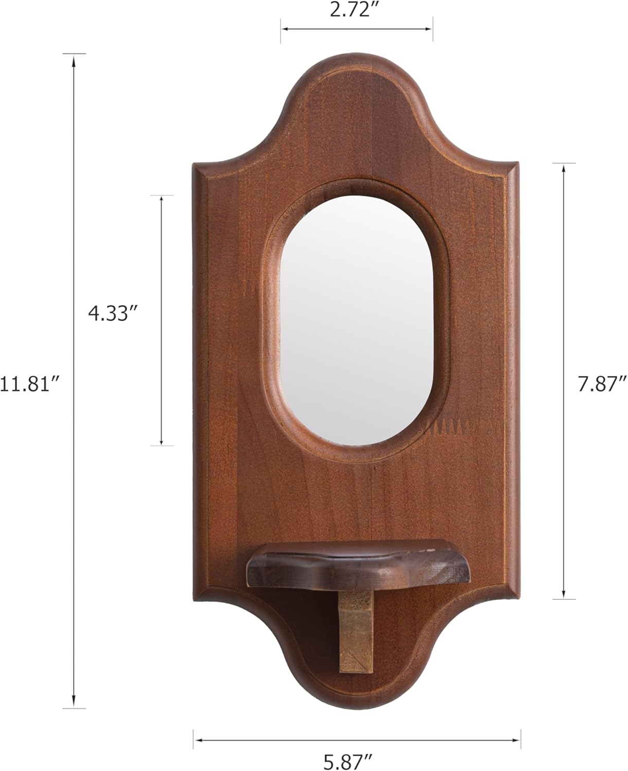 Wooden Arched Floating Shelf - Boho Decor Wall-Mouted Shelves with Mirror Book Display for Bedroom Living Room Bathroom Nursery Home Office 14.5" x 11.6"