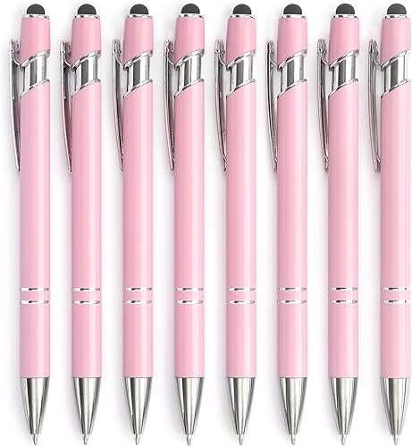 Miniatura 9 de Paquete de 8 bolígrafos retráctiles 2 en 1 con punta capacitiva, lápiz capacitivo de metal para pantallas táctiles, tinta negra de 0.039 pulgadas