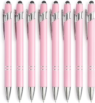 Ballpoint Pen 2 in 1 Stylus Retractable Ballpoint Pen with Stylus Tip, Metal Stylus Pen for Touch Screen, 1.0mm Black Ink Pink