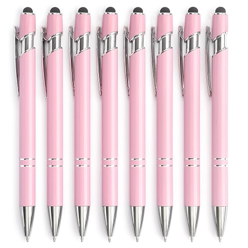 Ballpoint Pen 2-in-1 Stylus Retractable Ballpoint Pen with Stylus tip, Metal Stylus Pen for Touch Screens, 1.0 mm Black Ink (Pink)