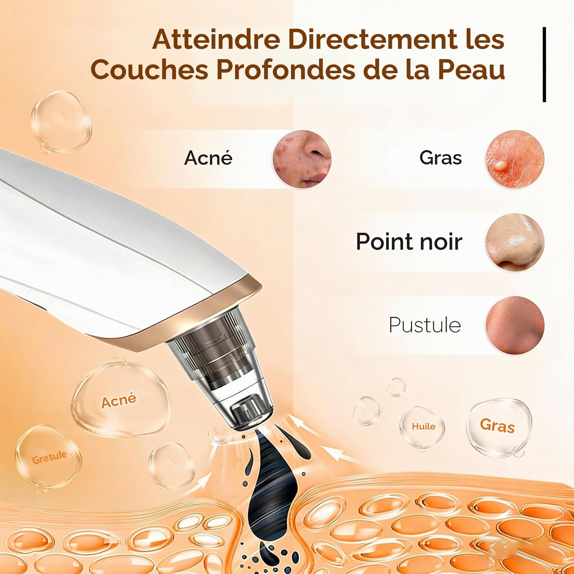 Aspirateur Point Noir Extracteur de Comédons Nettoyage des Pores avec 5 Sondes 3 Modes Points Noirs Anti Point Noir Nez Nettoyage des Pore Peau Soin Visage