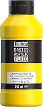 Liquitex Basics Fluid - Pintura acrílica de consistencia fluida, secado rápido, resistente a la luz, impermeable, acabado satinado permanente, bote 250 ml, tono amarillo de cadmio medio