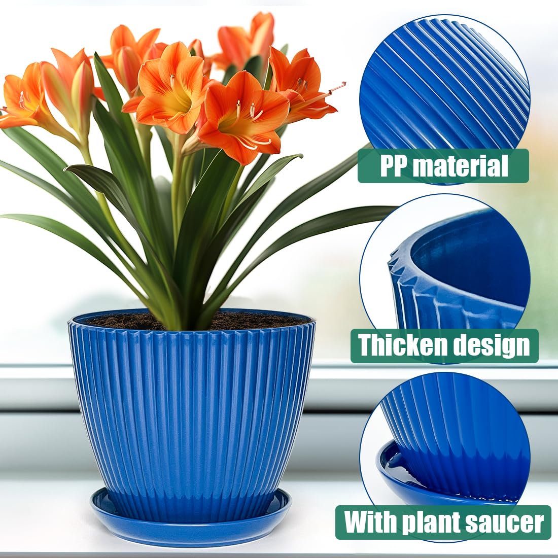 BTPLASTIK 6 Blumentöpfe Mit Untersetzern – Größen 7,5 Bis 3,5 Zoll, Grün, Mit Drainagelöchern, Aus PP
