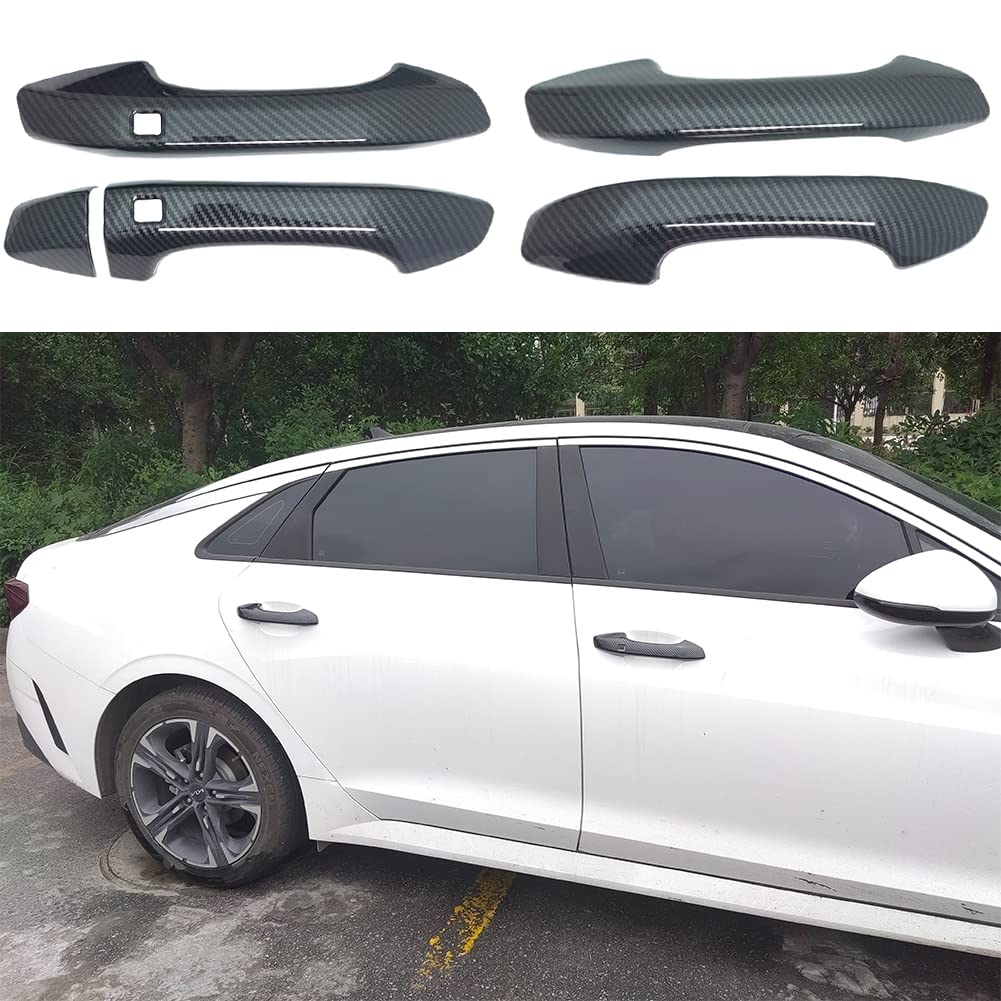 ABS Carbon Fiber Style Exterior Door Handle Cover Trim for Kia K5 2020 2021 2022 2023 2024 2025 with Smart Keyhole (Not for Optima 2015-2019)