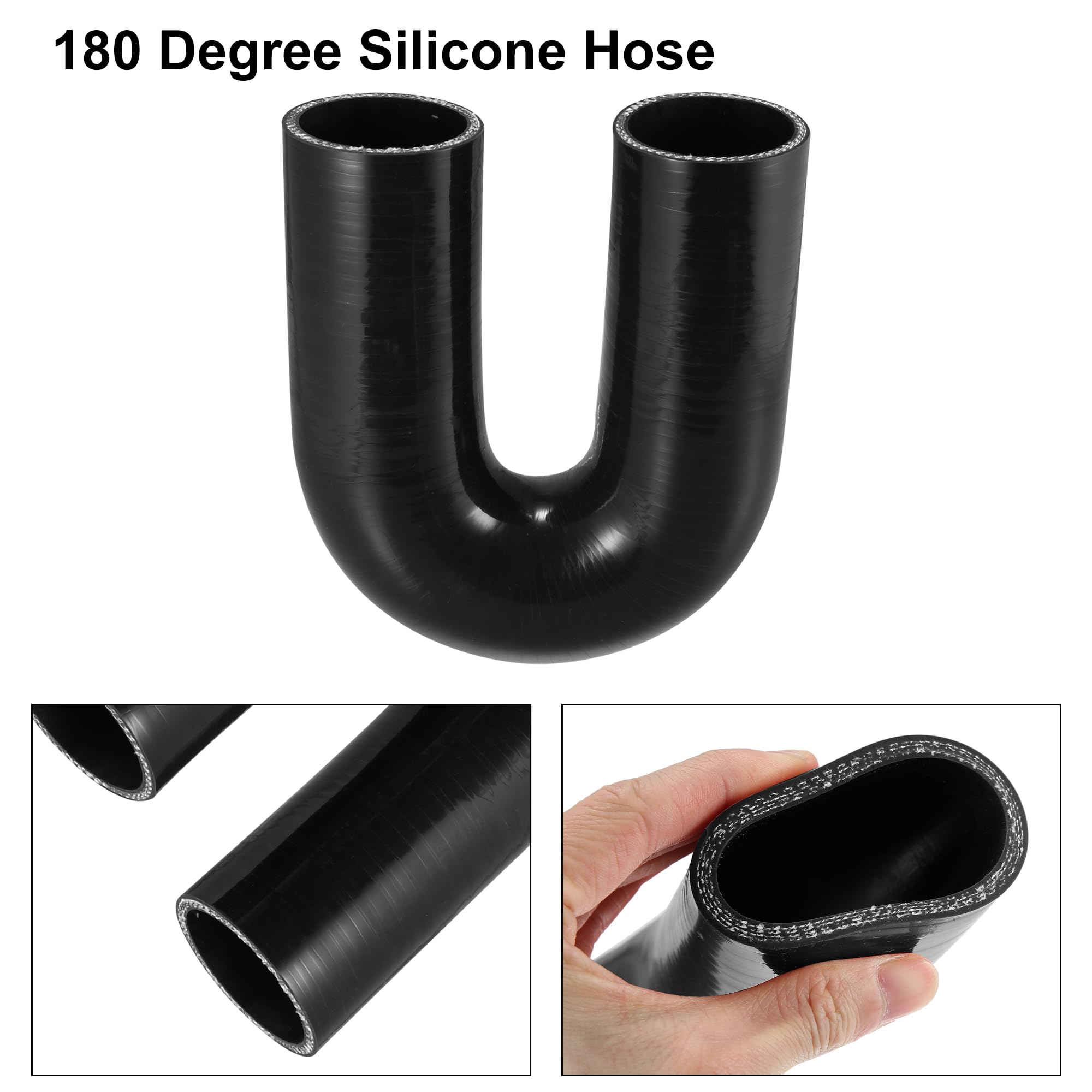 X AUTOHAUX 51mm 2" ID 180 Degré Silicone Voiture Réducteur Tuyau Coupleur Tube Noir