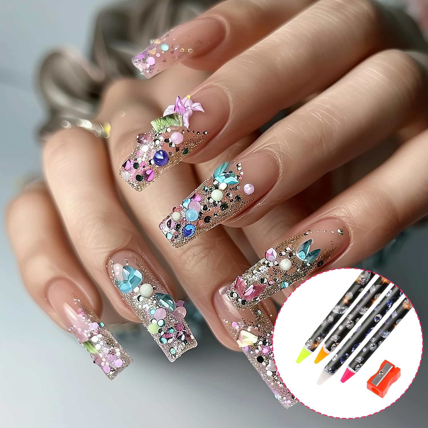 4 Pcs Diamond Art Wax Pencils Rhinestone Picker Tool Rhinestone Applicator Adhesive Dotting Wax Pencil Gem Pick up Tools Nail Point Drill Pen with Pencil Sharpener for Nail Art DIY