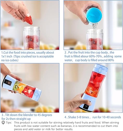 Miniatura 5 de Batidora portátil de 13.5 onzas para batidos, batidos y jugos  Mini licuadora recargable por USB con diseño de protección para el hogar, oficina,