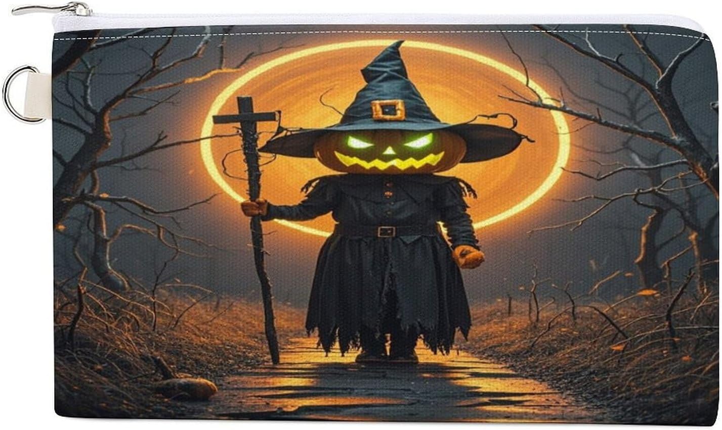 Pumpkin Monster Under The Moon Coin Purse Coin Pouch with Zipper for Men Women Portable Change Wallet Canvas Coin Bag