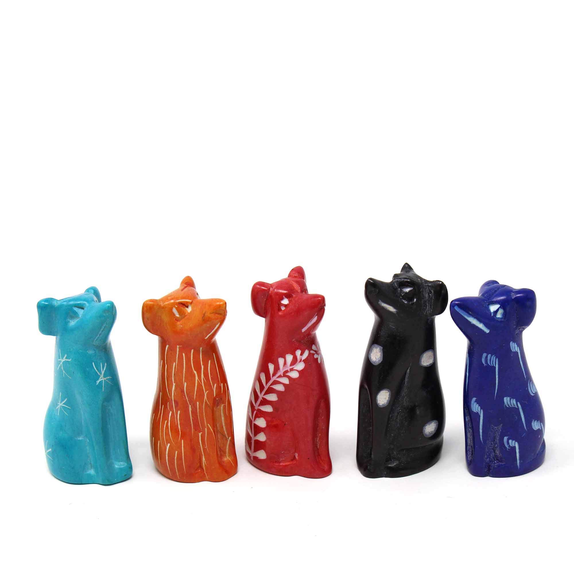 Soapstone Tiny Dog Figurines, Handmade in Kenya, Assorted Pack of 5 Colors (KSASDOG-5PK)