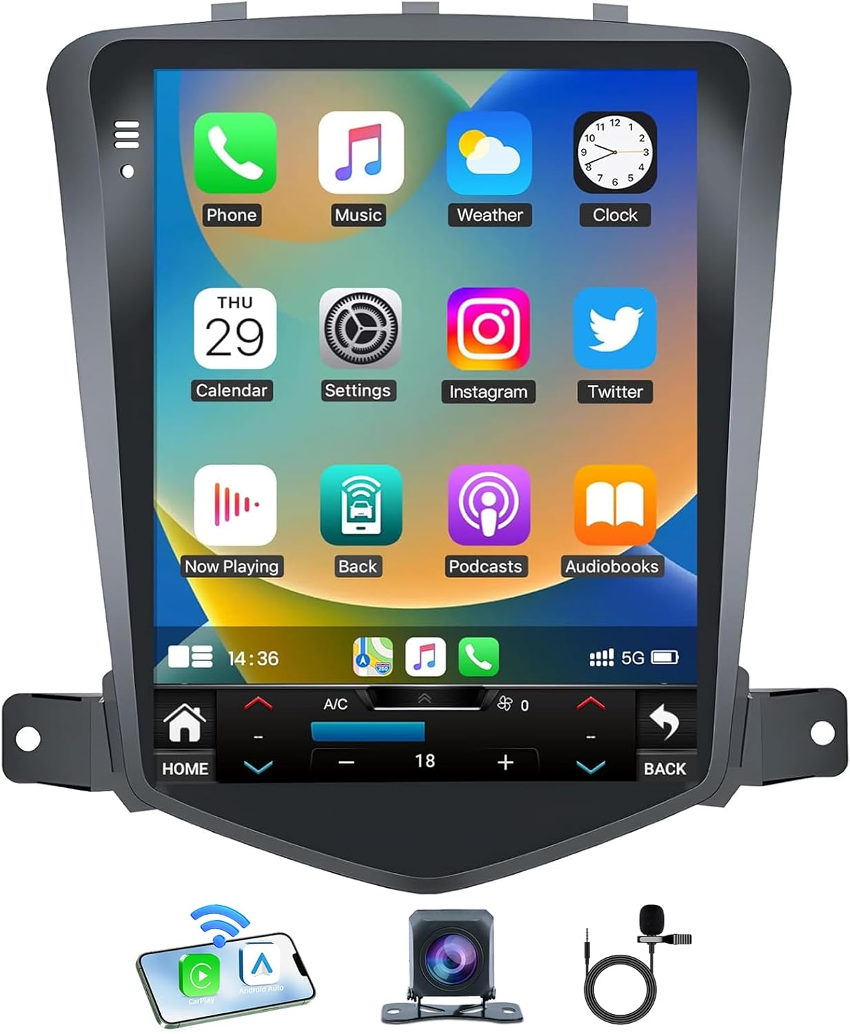 4GRAM 64GROM Car Radio for Chevrolet Chevy Cruze 2009-2015:Wireless CarPlay Android Auto IPS Touch Screen Android 13 GPS 5G WiFi Bluetooth 5.4 32EQ FM SWC