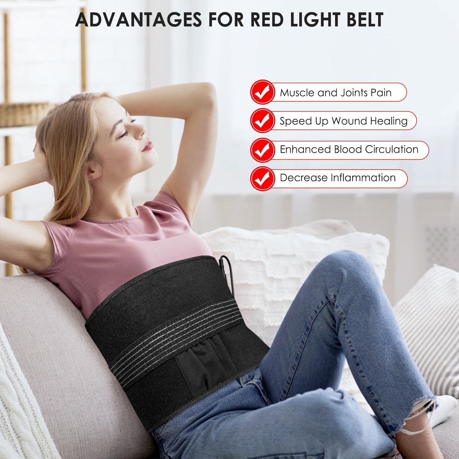 Red Light Therapy for Body, 31.5" x 12" Large Red Light Therapy Belt Pad for Back Belly Shoulder Muscle Pain Relief, Portable 660nm 850nm Home Heating Light Therapy Wrap Belt