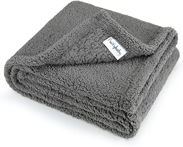 furrybaby Premium Fluffy Fleece Dog Blanket, Soft and Warm Pet Throw for Dogs & Cats Grey (Medium (80x100cm))