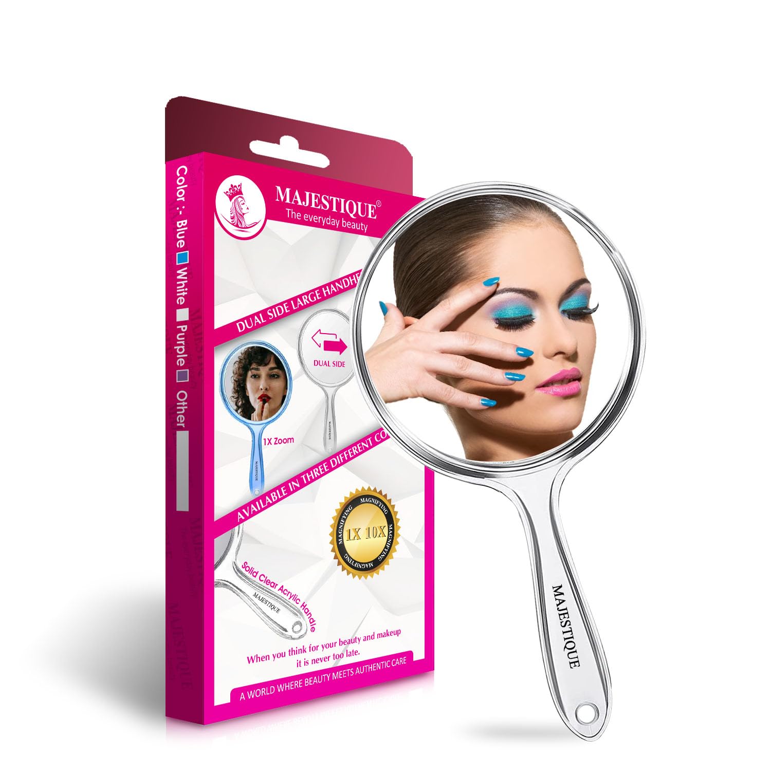 Dual Side Large Handheld Mirror, 1X/ 10X Round Magnifying Compact Mirror Perfect for Shaving, Makeup, Tweezing or Shaping Eyebrows, Contact Lens - Color May Vary-image-48
