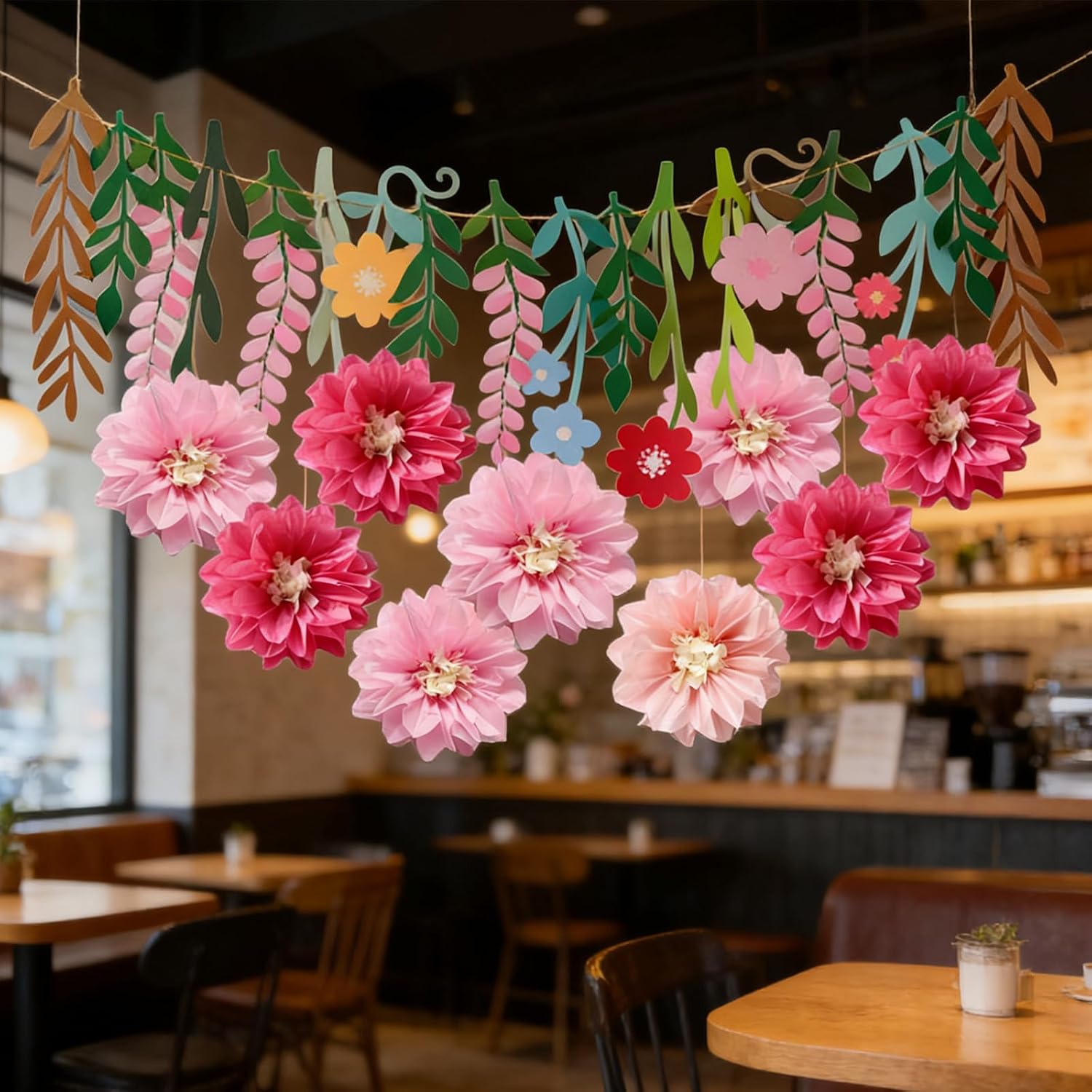 12Pcs Daisy Tissue Paper Pom Poms, Wildflower Party Decorations, Pink Daisy Decor, Premium Paper Flowers Decorations for wall, 1st Birthday, Baby Shower, Wedding, Wall Classroom, Nursery Decor