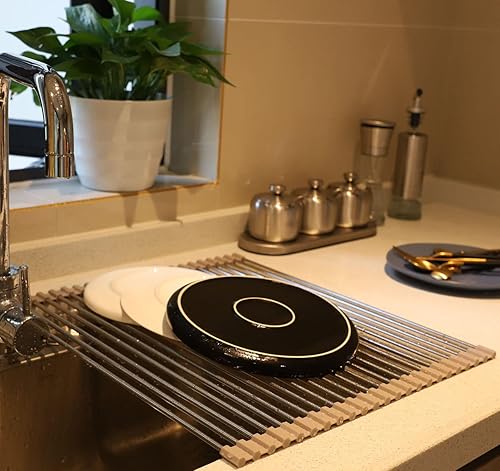 Miniatura 5 de ALIMART Escurridor de platos enrollable sobre el fregadero, escurridor de platos grande para fregadero, escurridor de platos plegable para fregadero