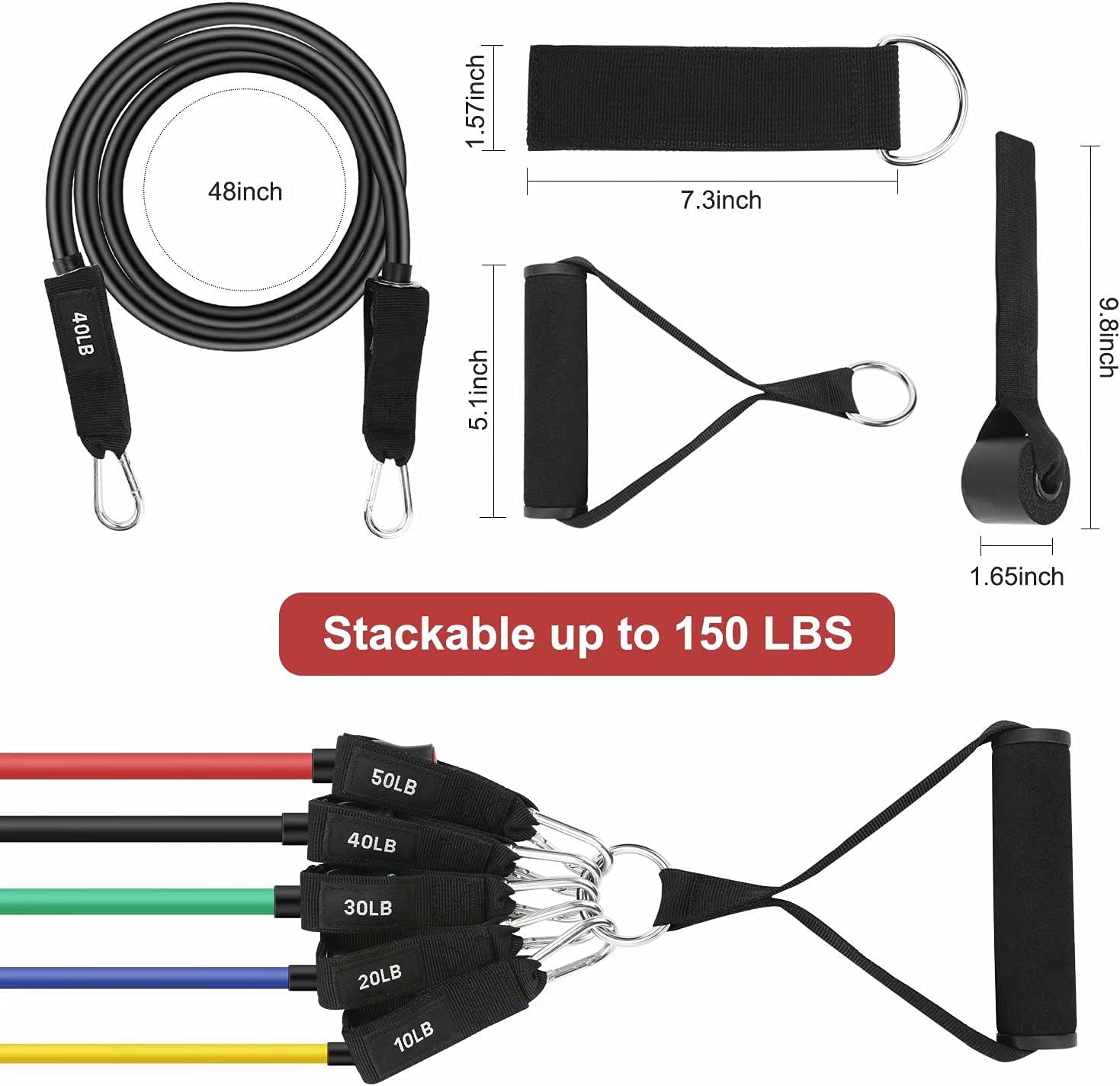 Becheln Resistance Bands Set, Exercise Bands with Handles, Training Tubes with Door Anchor & Ankle Straps for Resistance Training, Physical Therapy, Home Workout, Stackable up to 150 lb