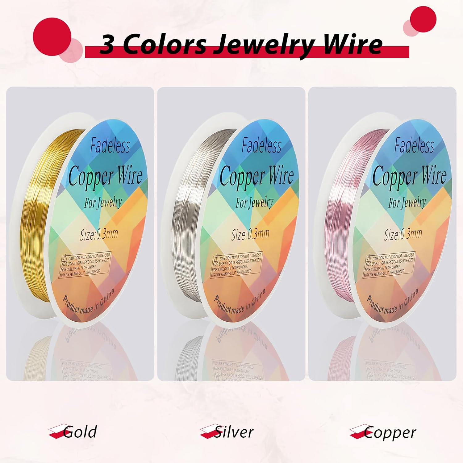 28 Gauge Copper Wire Jewelry Beading Wires, 3 Roll 0.3mm Beading Wires for Pendant Making Art Craft DIY Weaving 10M