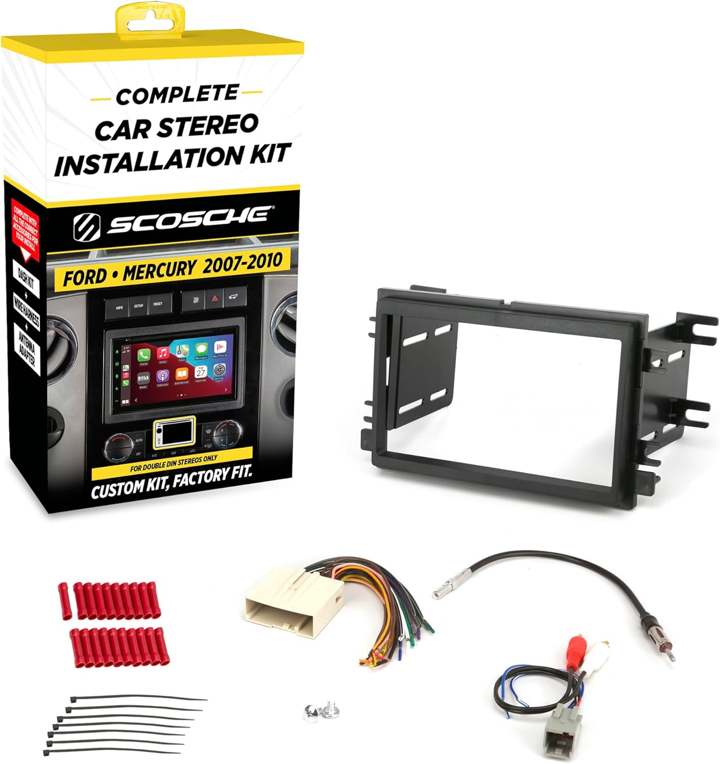 Scosche ICFD6BN Double DIN Radio Installation Dash Kit Compatible with Select 2007-2010 Ford and Mercury Vehicles - Complete Basic Aftermarket Car Stereo Install Kit - See Fit Guide Image for Vehicles