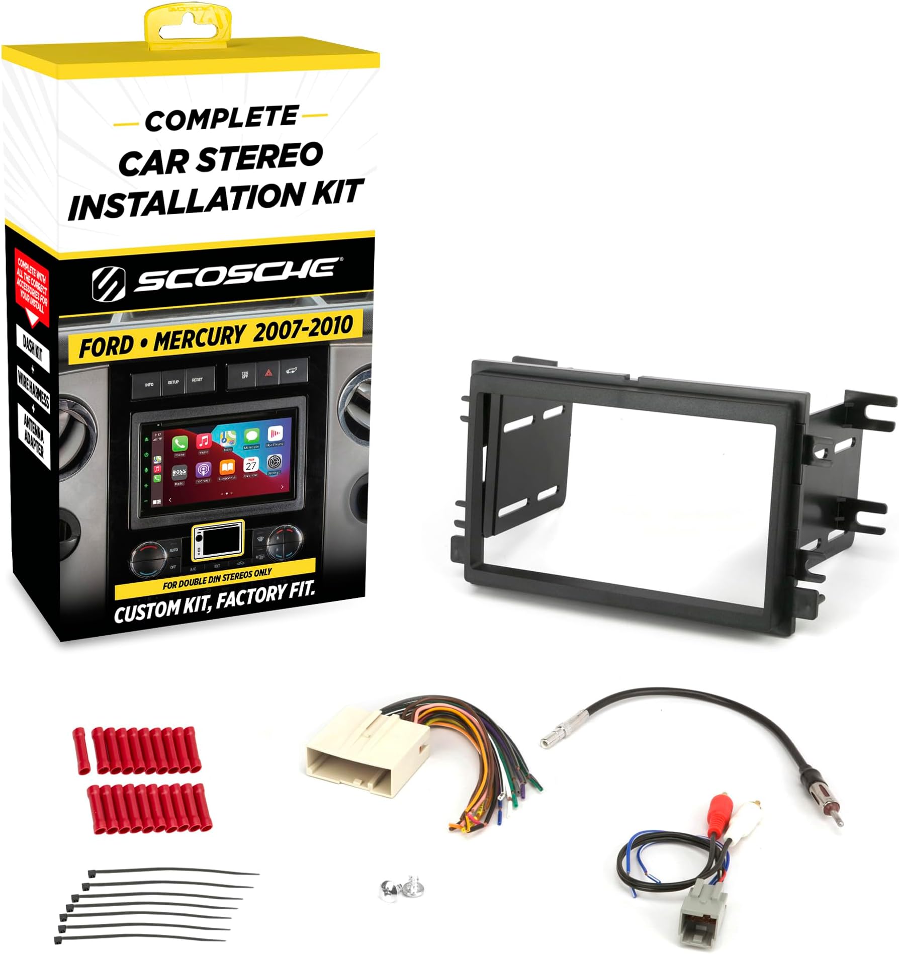 ICFD6BN Double DIN Radio Installation Dash Kit Compatible with Select 2007-2010 Ford and Mercury Vehicles - Complete Basic Aftermarket Car Stereo Install Kit - See Fit Guide Image for Vehicles