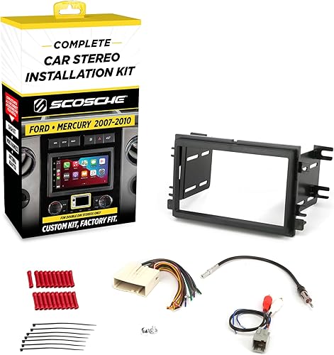 Scosche ICFD6BN Kit de instalación de tablero de radio Double DIN Compatible con vehículos Ford y Mercury seleccionados 2007-2010 - Kit completo