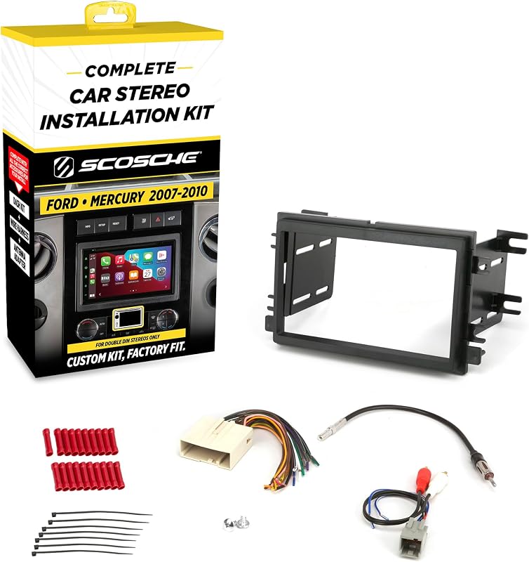 Kit de Instalação de Rádio 2-DIN Scosche ICFD6BN com Moldura, Chicote e Adaptador de Antena para Ford e Mercury 2007–2010