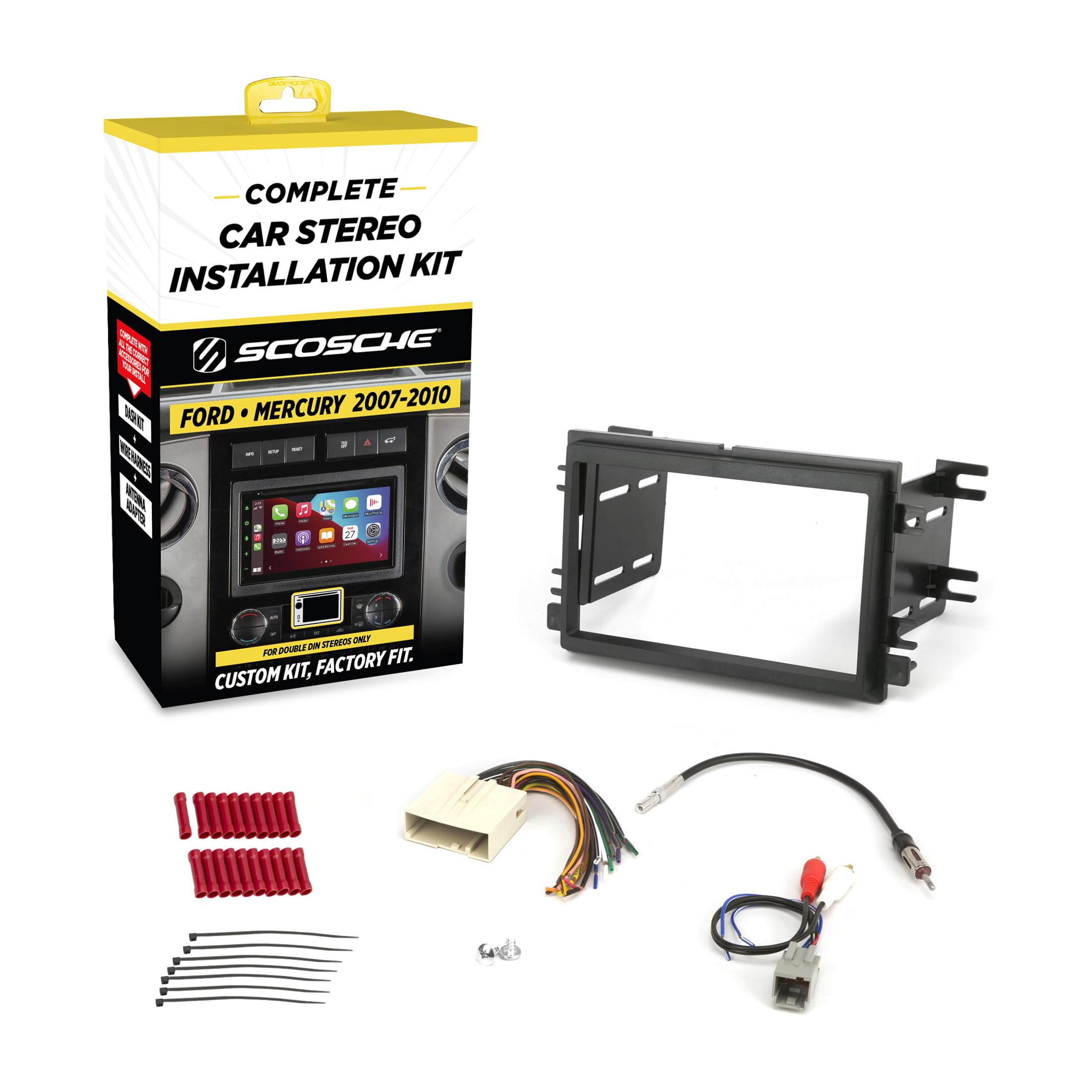 Scosche ICFD6BN Double DIN Radio Install Dash Kit Compatible with Select 2007-14 Ford and & Mercury Vehicles with Premium Sound - Complete Car Stereo Installation Kit - See Vehicle Fit Guide in Images