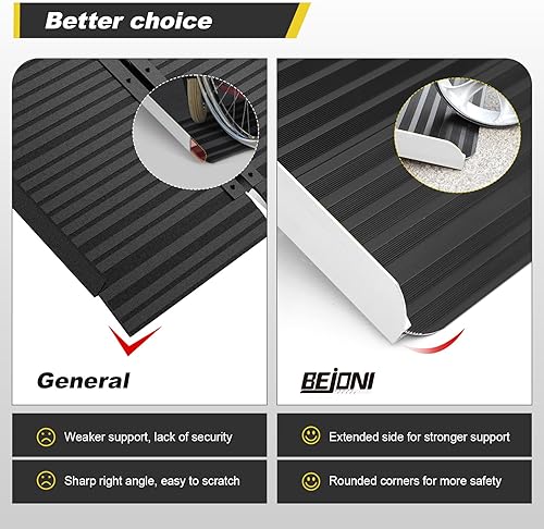 Miniatura 4 de BEJONI Rampa Portátil Plegable Negra para Silla de Ruedas de 2 Pies, Rampa de Umbral de Aluminio Antideslizante para Escalones y Puertas del Hogar,