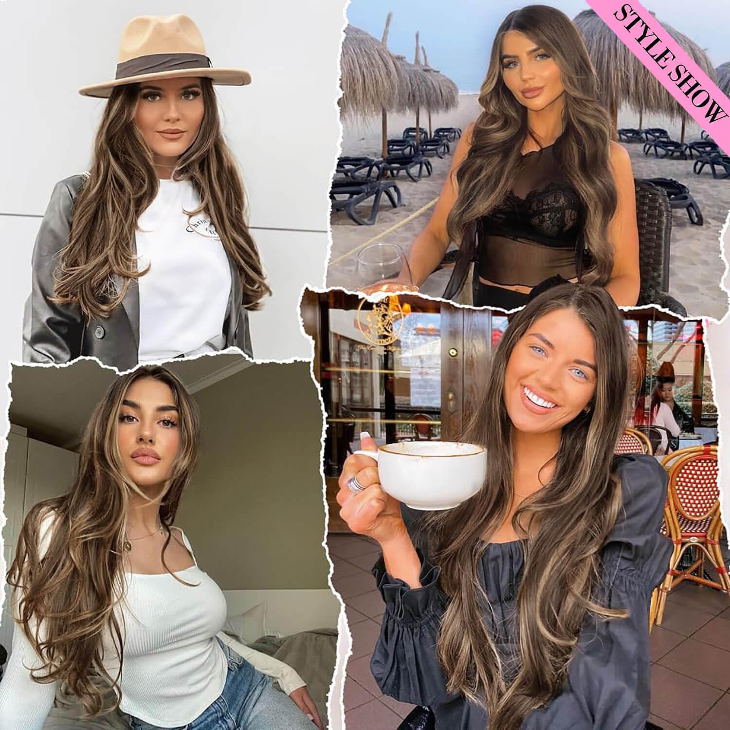 Ms Taj Brown Hair Extensions Upgrade Thinner Softer Invisible Lace Weft Thick Layered Hair Extension Clip in Light Brown Mixed Blonde 20Inch 4PCS Lightweight Wavy Hairpieces Full Head for Women - Image 4