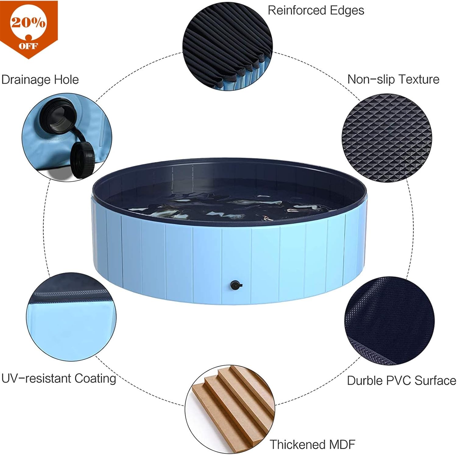 Pet Bath Pool Foldable Pet Swimming Pool PVC 55'' x 12'' Indoor &Outdoor Bathing Tub for Large Dogs Cats Kids,Blue