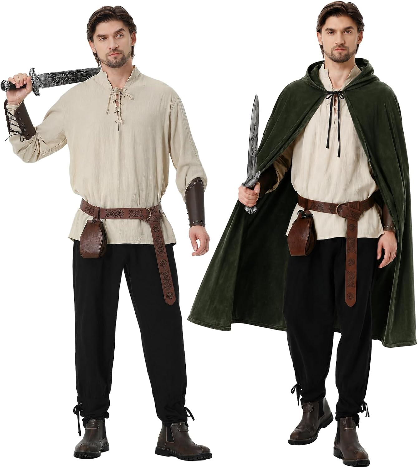 7Pcs Mens Renaissance Viking Costume Pirate Elf Ren Faire Outfit